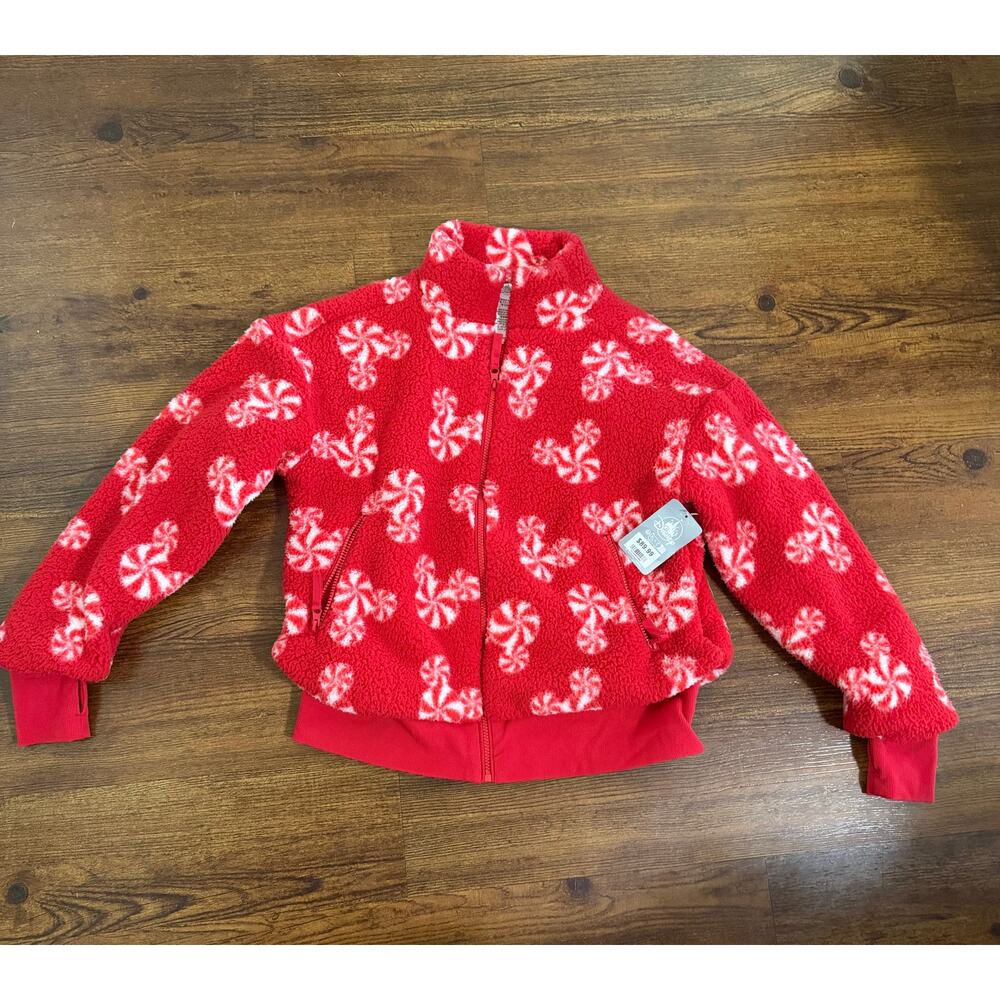DISNEY PARKS MICKEY CHRISTMAS PEPPERMINT SHERPA JACKET SIZE XS NWT